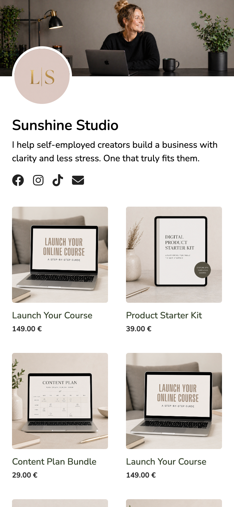 Example Tentary creator shop on mobile